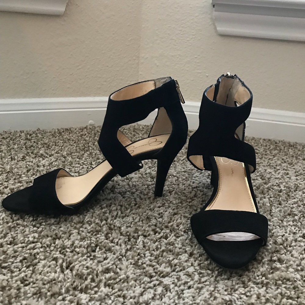 Jessica Simpson black strap sandal heels